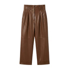 Women's Balloon-Fit Classic Brown Leather Pants 