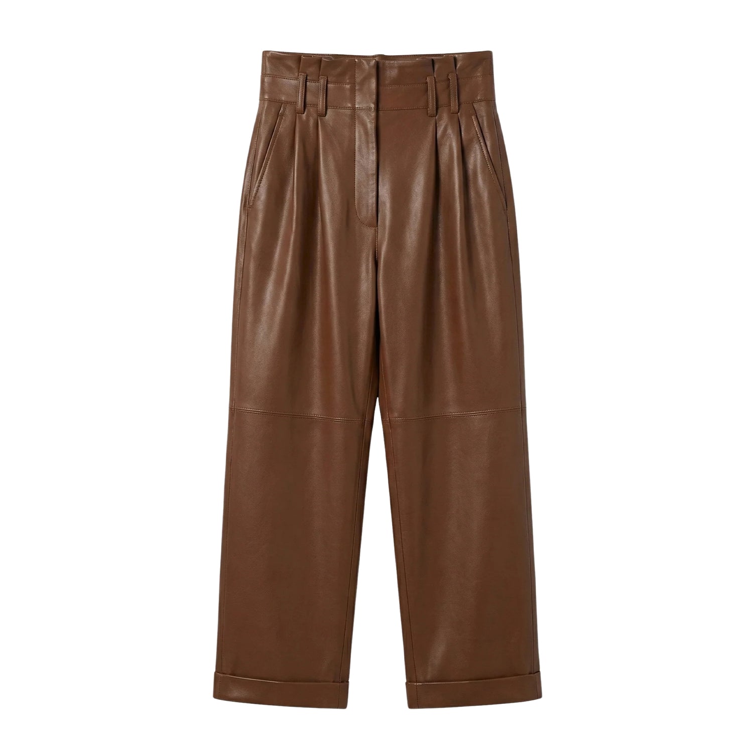 Women's Balloon-Fit Classic Brown Leather Pants 