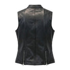 Women's Biker Biker Club Black Leather Vest (Back)