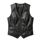 Women's Biker Black Leather Vest