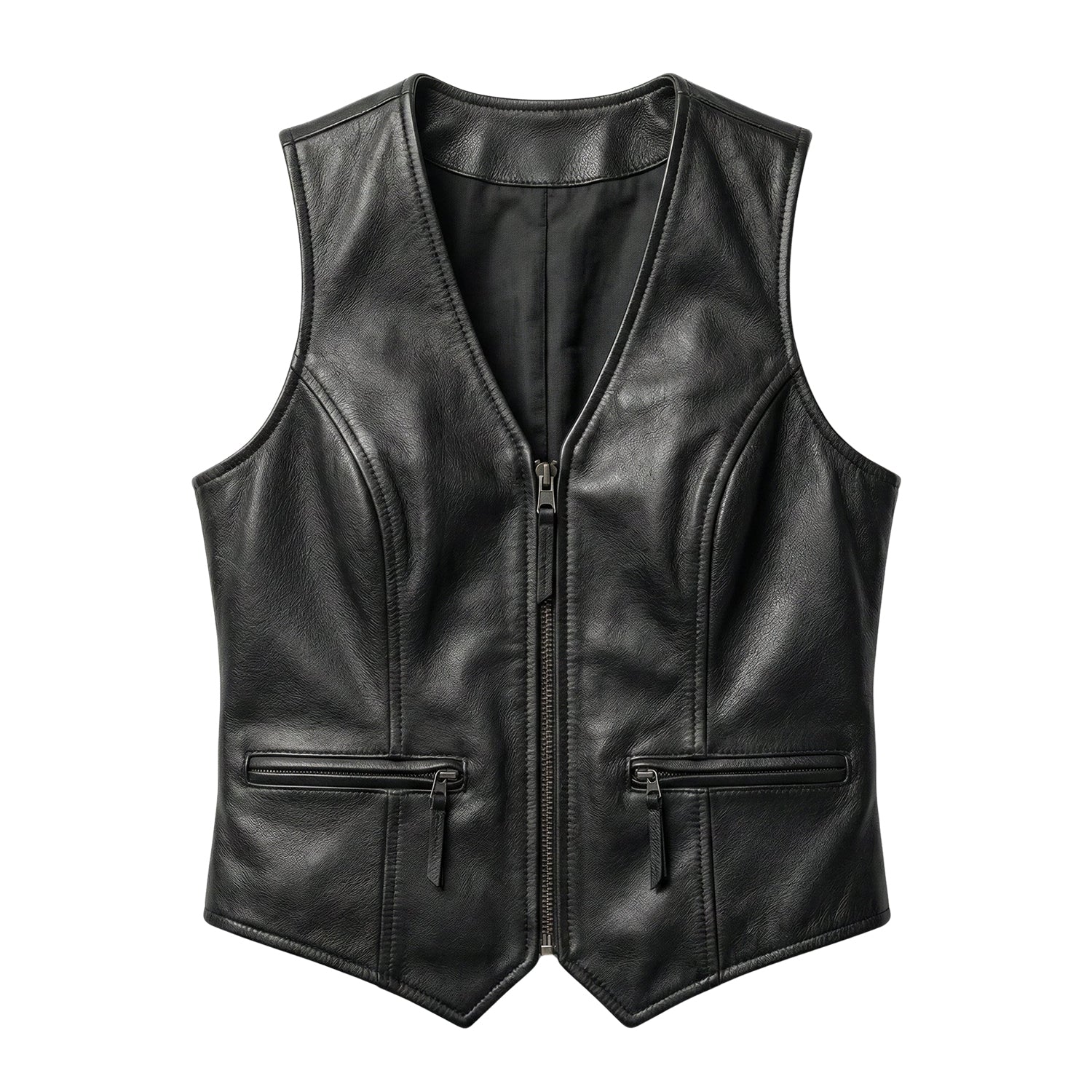 Women's Biker Black Leather Vest