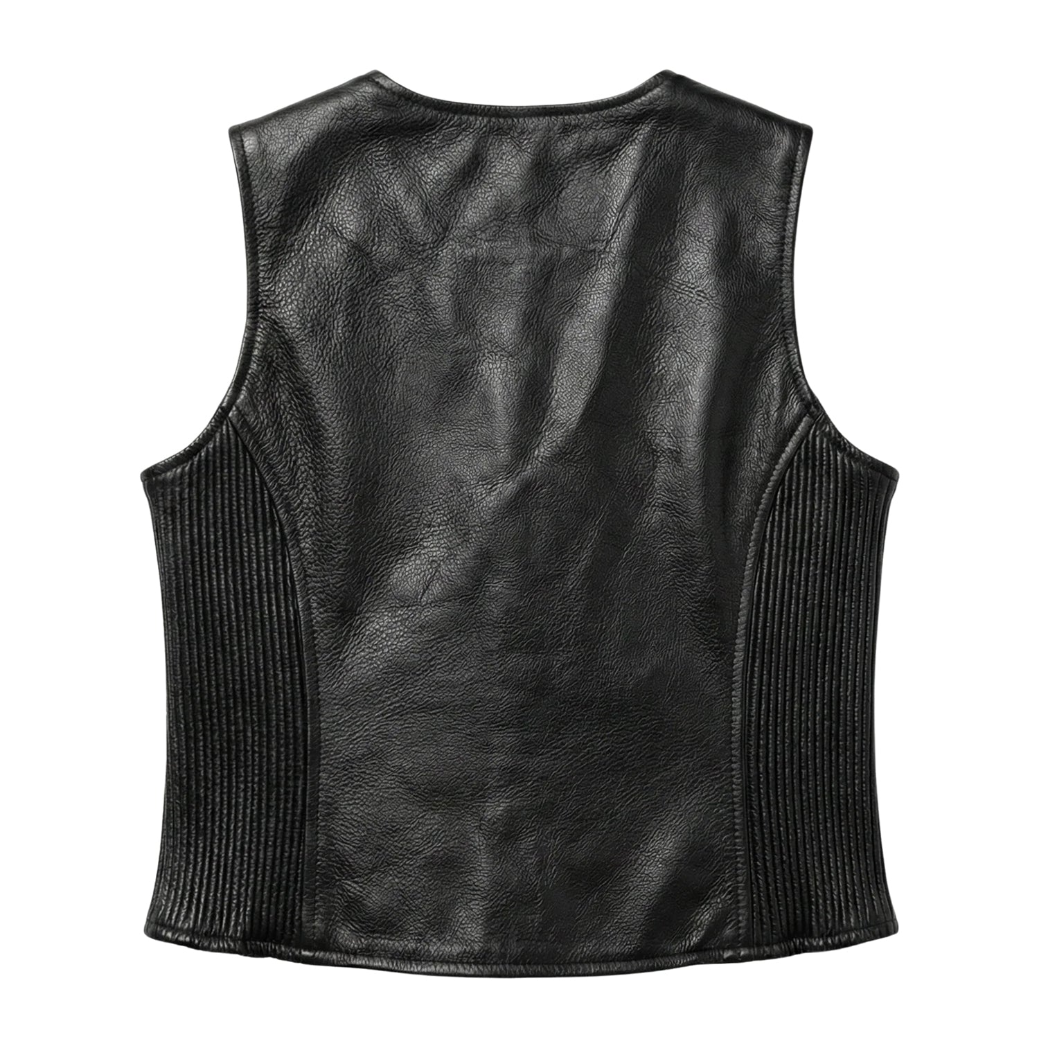 Women's Biker Black Leather Vest (Back)
