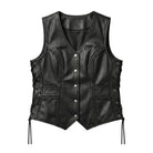 Women's Biker Black Sheepskin Leather Vest