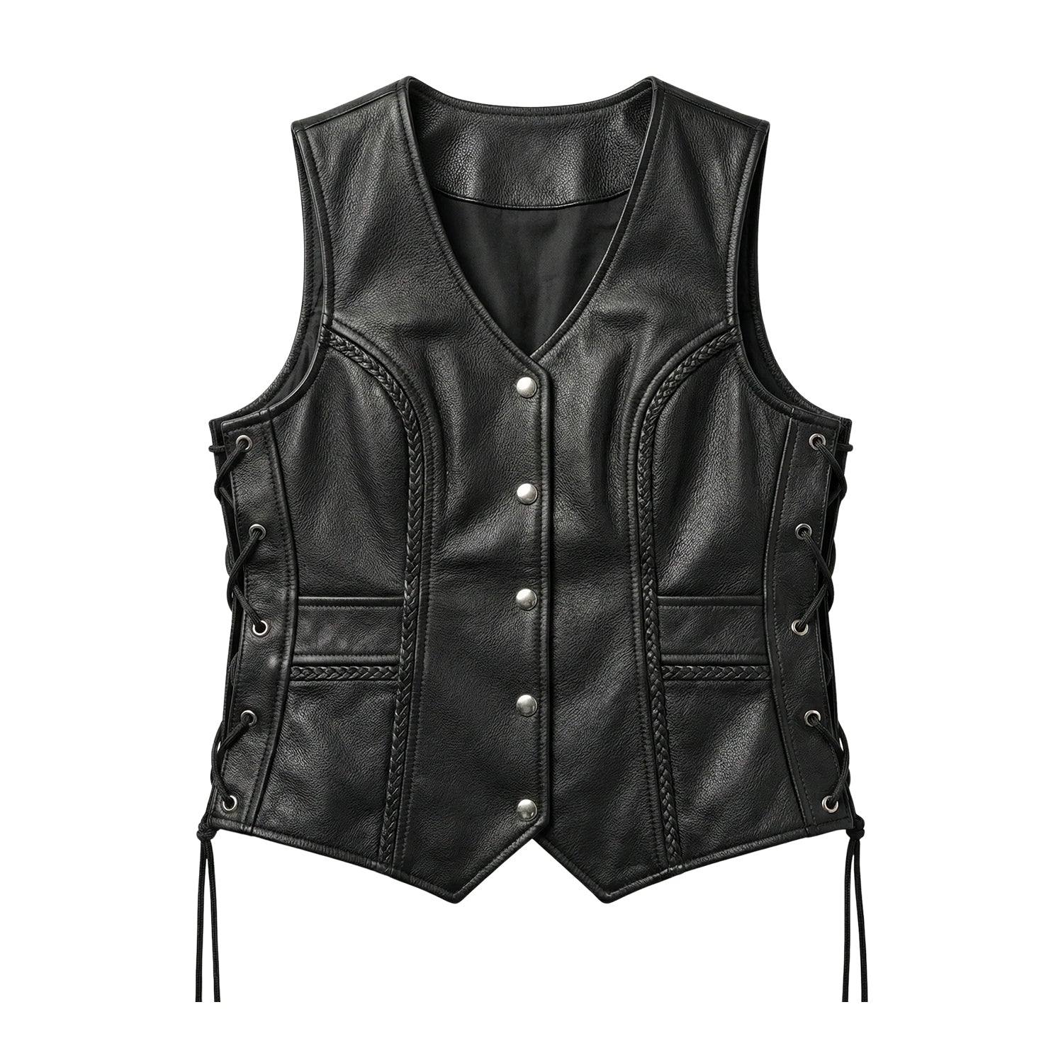 Women's Biker Black Sheepskin Leather Vest
