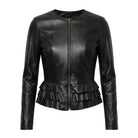 Women's Biker Durable Stitching Black Leather Jacket