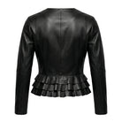 Women's Biker Durable Stitching Black Leather Jacket (Back)