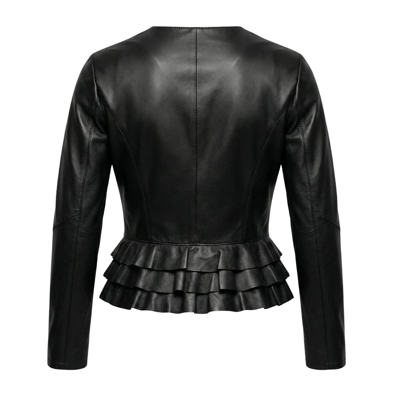 Women's Biker Durable Stitching Black Leather Jacket (Back)
