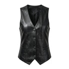 Women's Biker Fashion Black Leather Vest