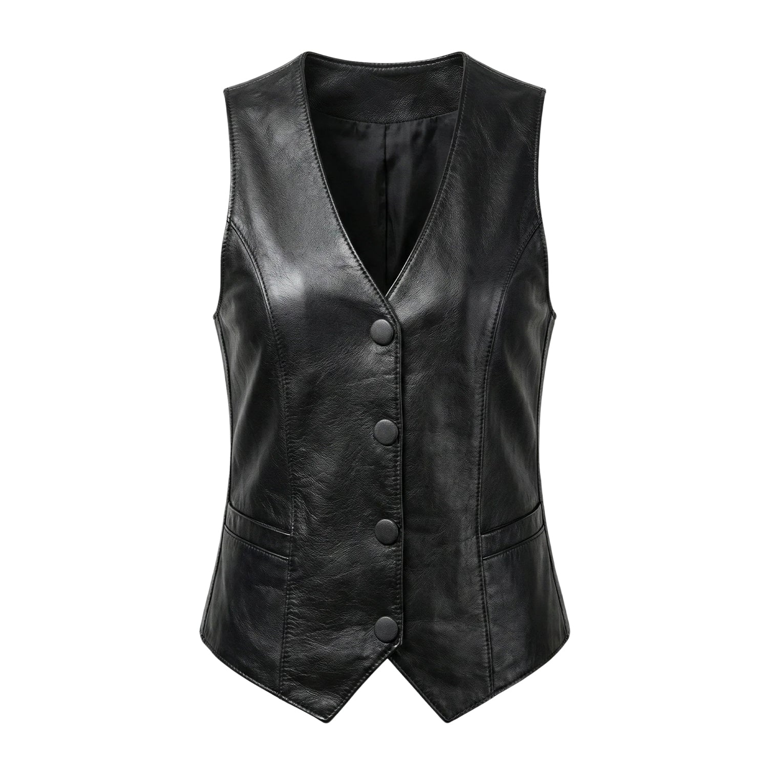 Women's Biker Fashion Black Leather Vest