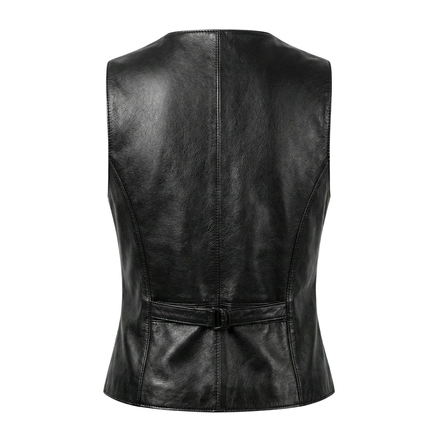Women's Biker Fashion Black Leather Vest (Back)