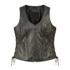 Women's Biker Fur Lining Black Leather Vest