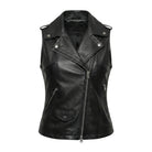 Women's Biker Gun Pockets Black Leather Vest