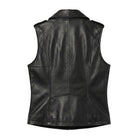 Women's Biker Gun Pockets Black Leather Vest (Back)