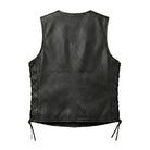 Women's Biker Open Front Black Leather Vest (Back)