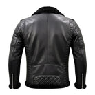 Women's Biker Shearling Lined Black Shearling Jacket (Back)