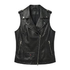 Women's Biker Sheepskin Leather Black Vest