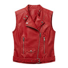 Women's Biker Sheepskin Leather Red Leather Vest