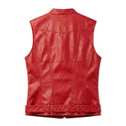 Women's Biker Sheepskin Leather Red Leather Vest (Back)