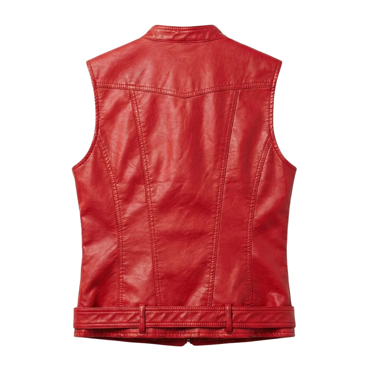 Women's Biker Sheepskin Leather Red Leather Vest (Back)