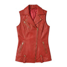 Women's Biker Sheepskin Leather Red Vest (Back)