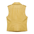 Women's Biker Sheepskin Leather Yellow Vest (Back)
