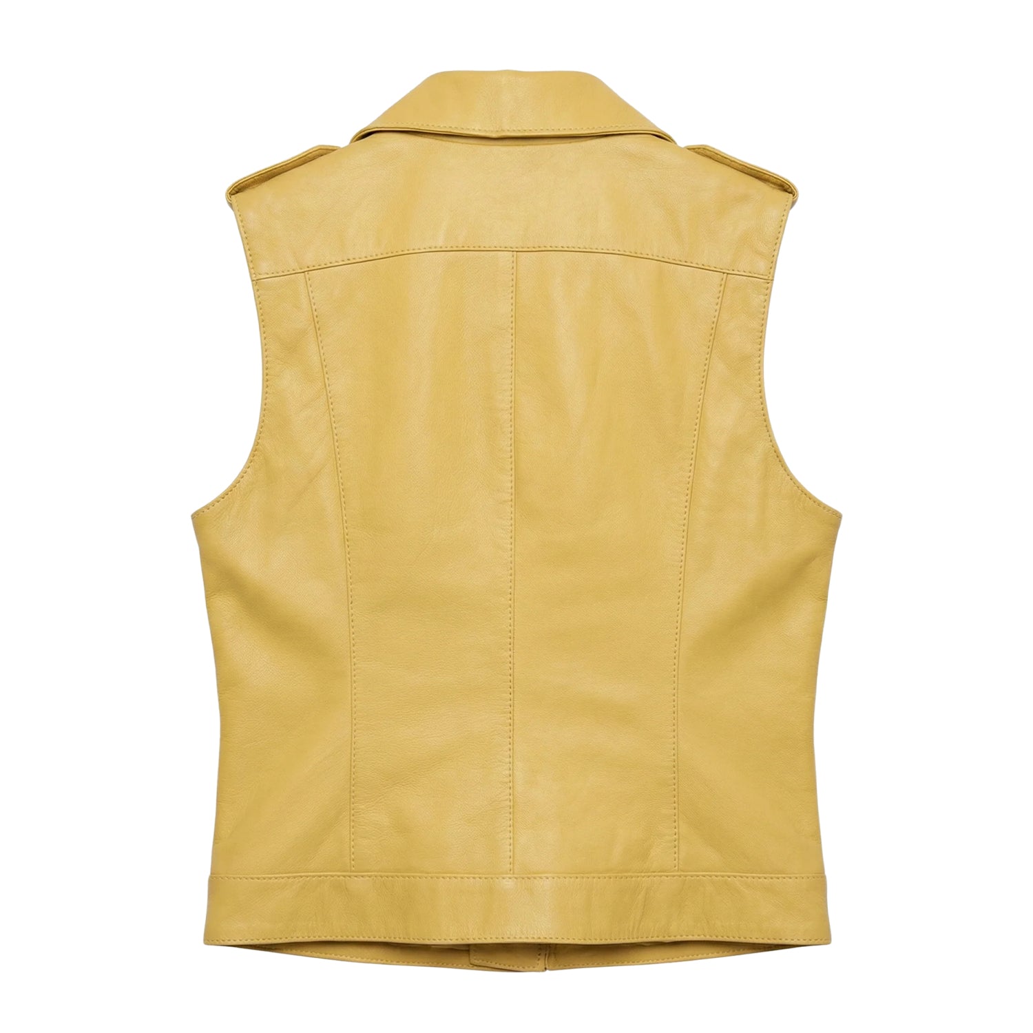 Women's Biker Sheepskin Leather Yellow Vest (Back)