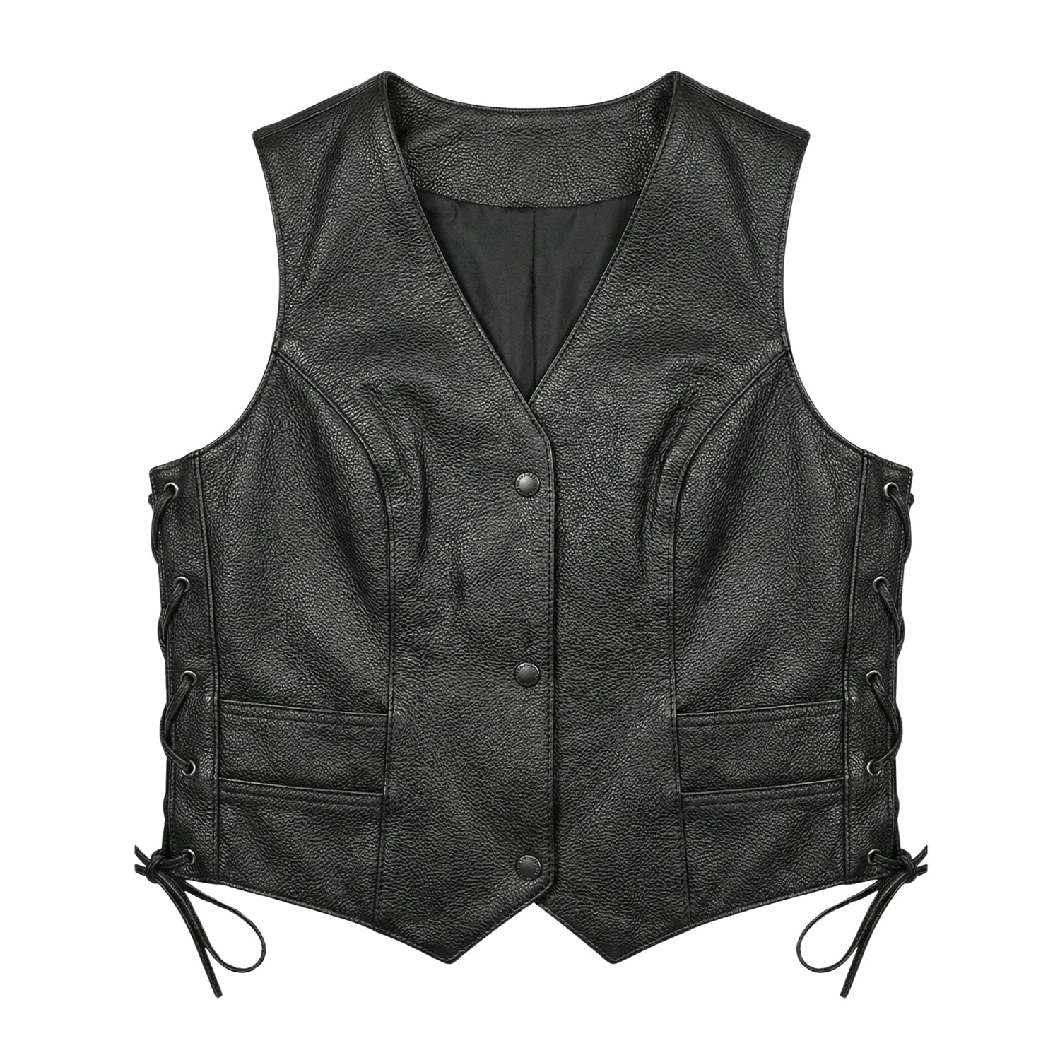 Women's Biker Tailored Fit Black Leather Vest