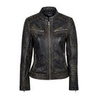 Women's Biker Zip-Up Closure Black Lambskin Leather Jacket