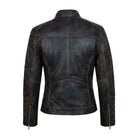 Women's Biker Zip-Up Closure Black Lambskin Leather Jacket (Back)
