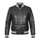 Women's Bomber Black Leather Puffer Jacket