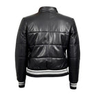 Women's Bomber Black Leather Puffer Jacket (Back)