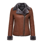 Women's Bomber Fur Cuffs Brown Shearling Jacket