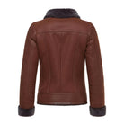 Women's Bomber Fur Cuffs Brown Shearling Jacket (Back)