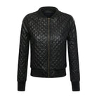 Women's Bomber Leather Black Puffer Jacket