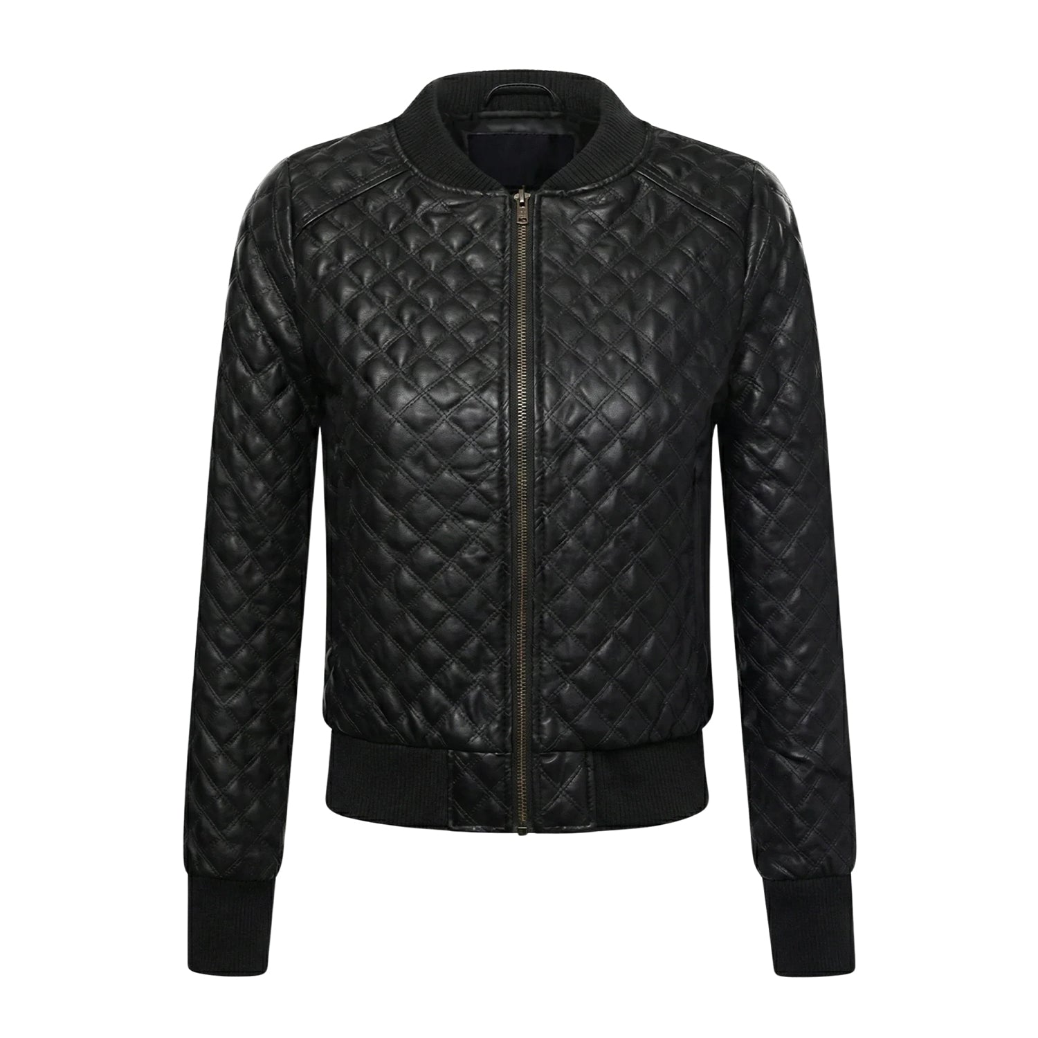 Women's Bomber Leather Black Puffer Jacket