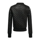 Women's Bomber Leather Black Puffer Jacket (Back)