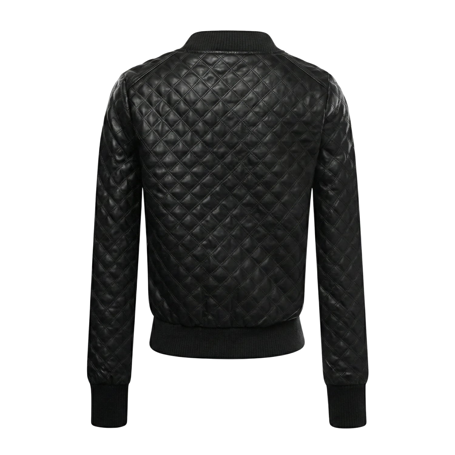Women's Bomber Leather Black Puffer Jacket (Back)