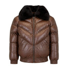 Women's Bomber Leather Brown Puffer Jacket