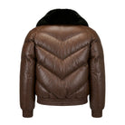 Women's Bomber Leather Brown Puffer Jacket (Back)