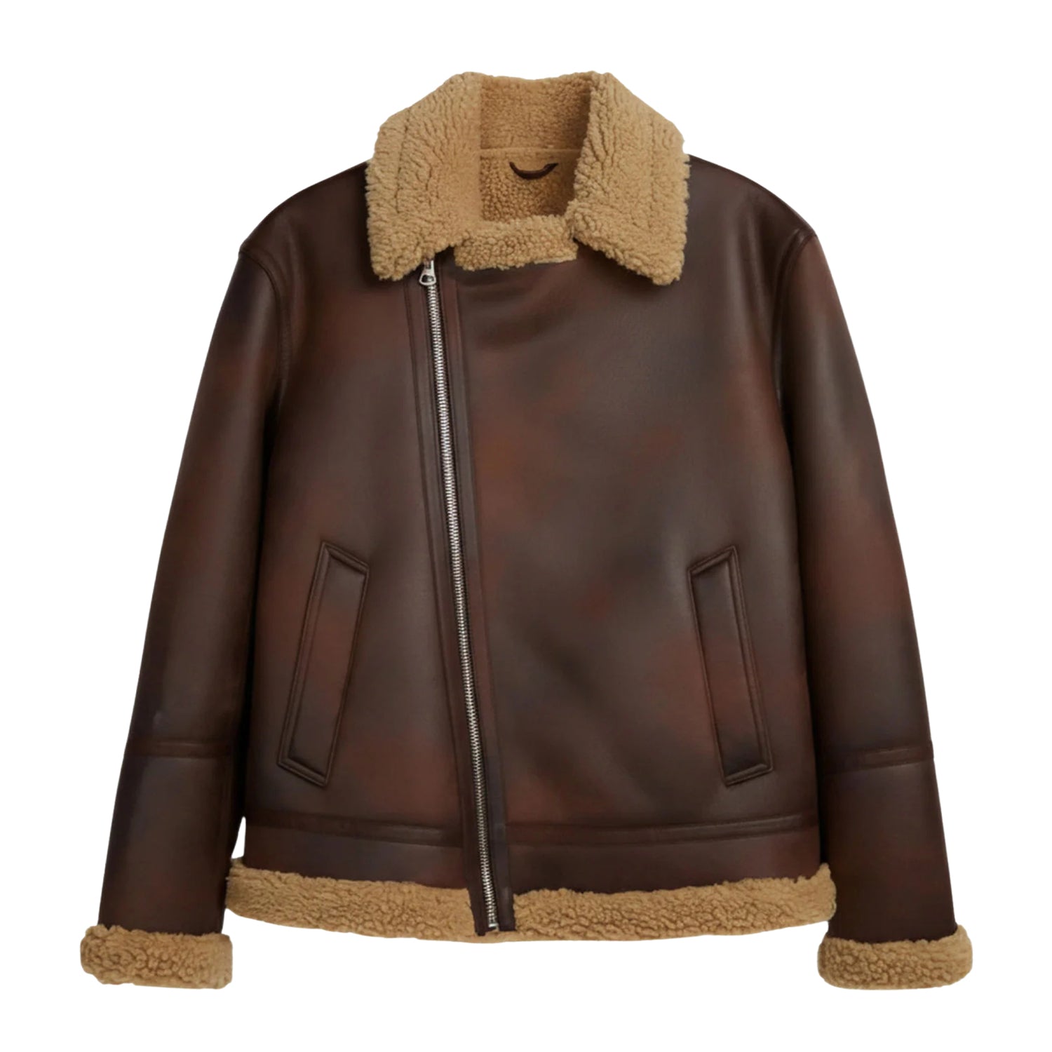 Women's Bomber RAF Aviator Design Brown Shearling Jacket