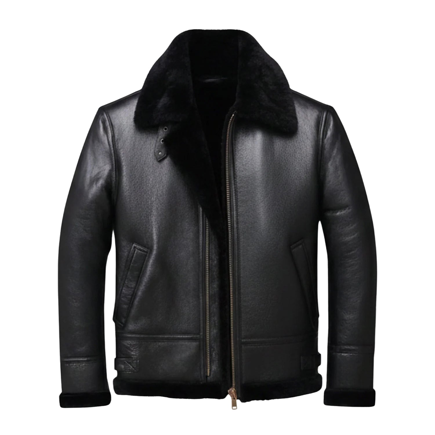 Women's Bomber RAF Aviator Style Black Shearling Jacket