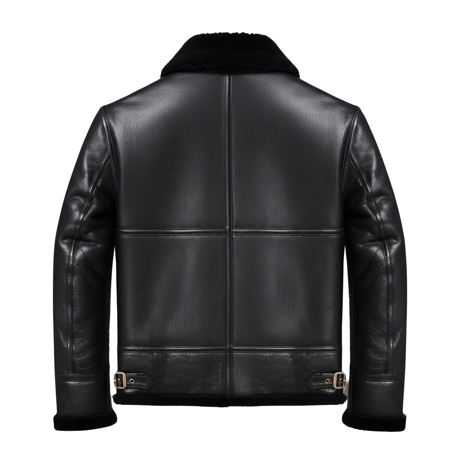 Women's Bomber RAF Aviator Style Black Shearling Jacket (Back)