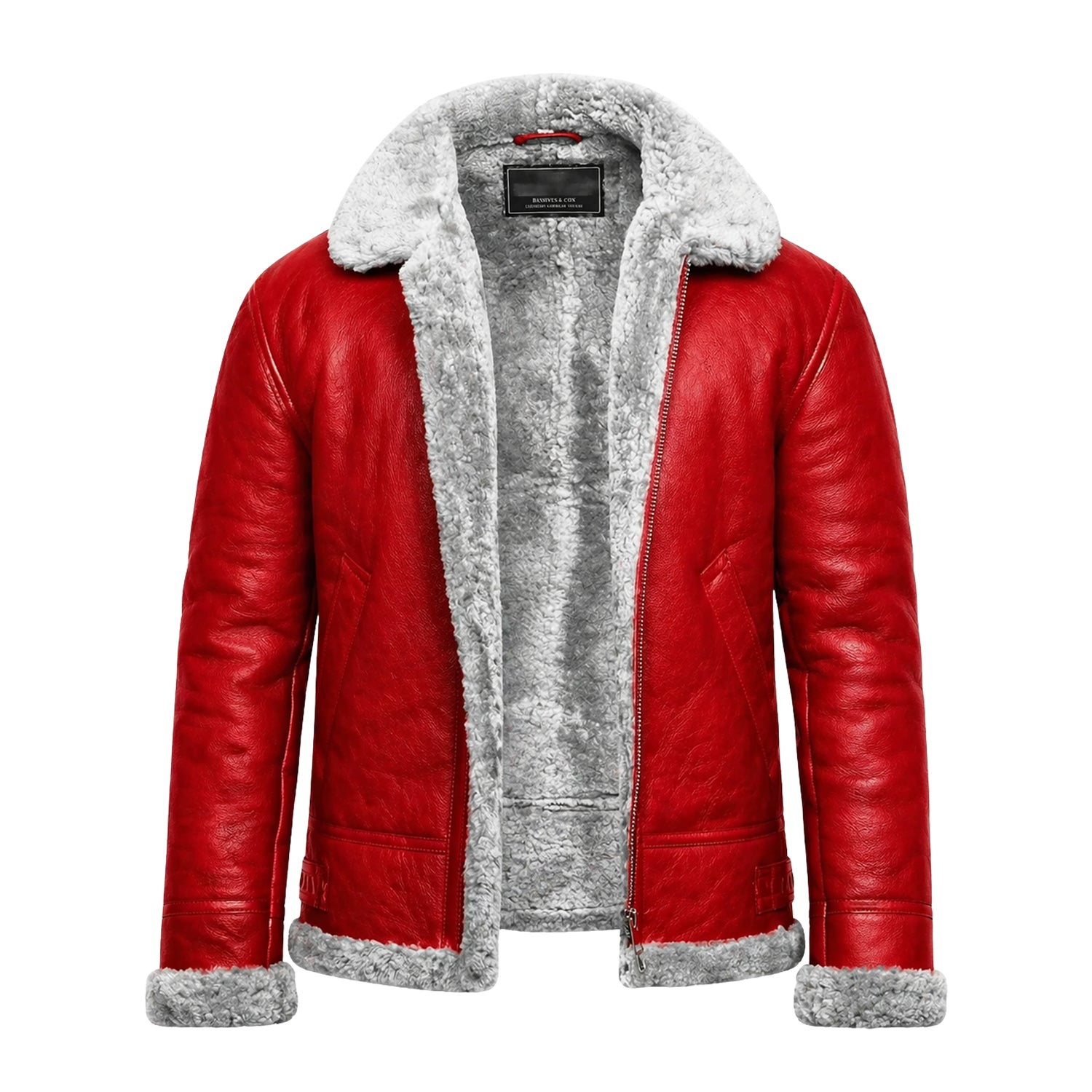 Women's Bomber Santa Claus theme Red Shearling Jacket