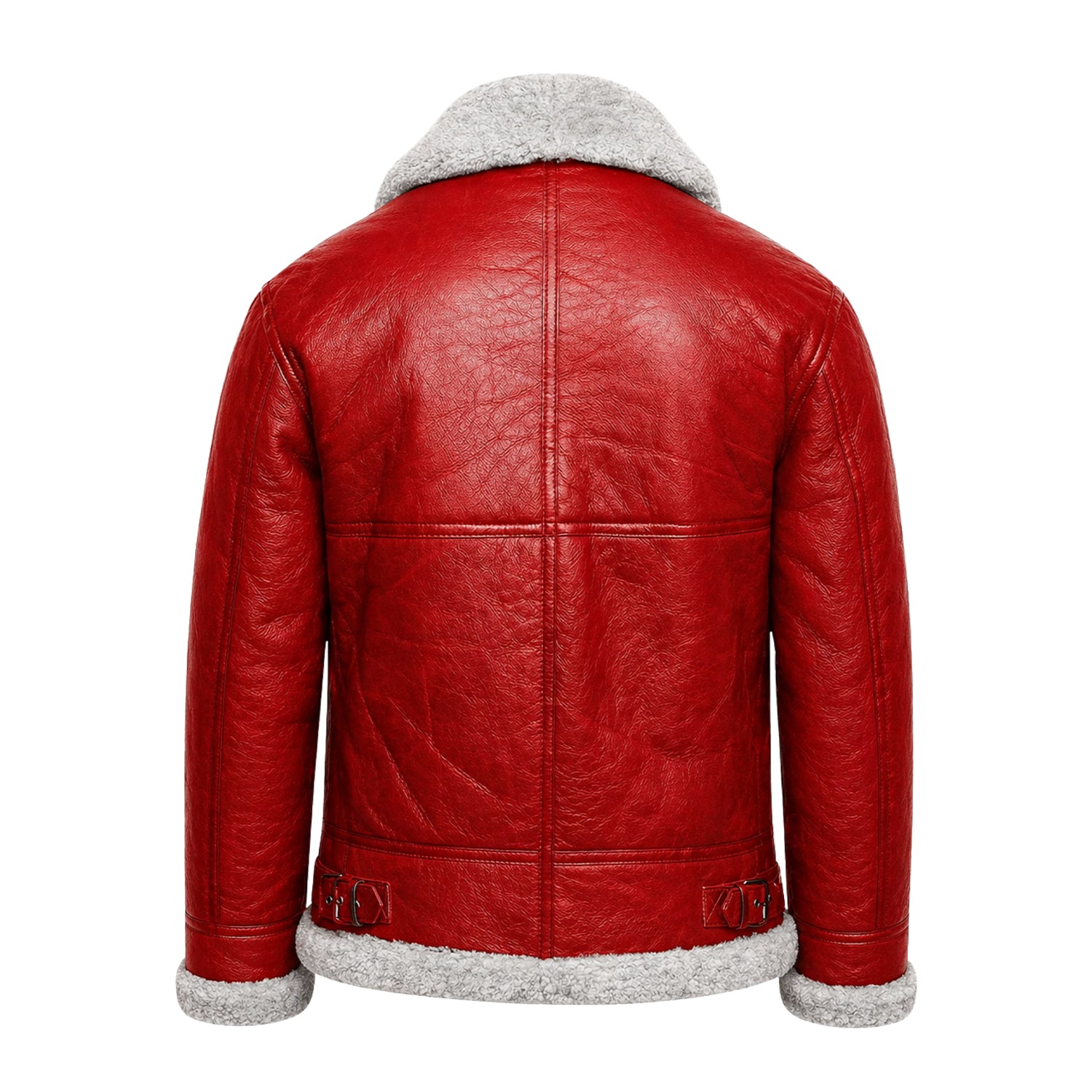 Women's Bomber Santa Claus theme Red Shearling Jacket (Back)