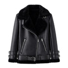Women's Bomber Shearling Lined Black Shearling Jacket