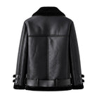 Women's Bomber Shearling Lined Black Shearling Jacket (Back)