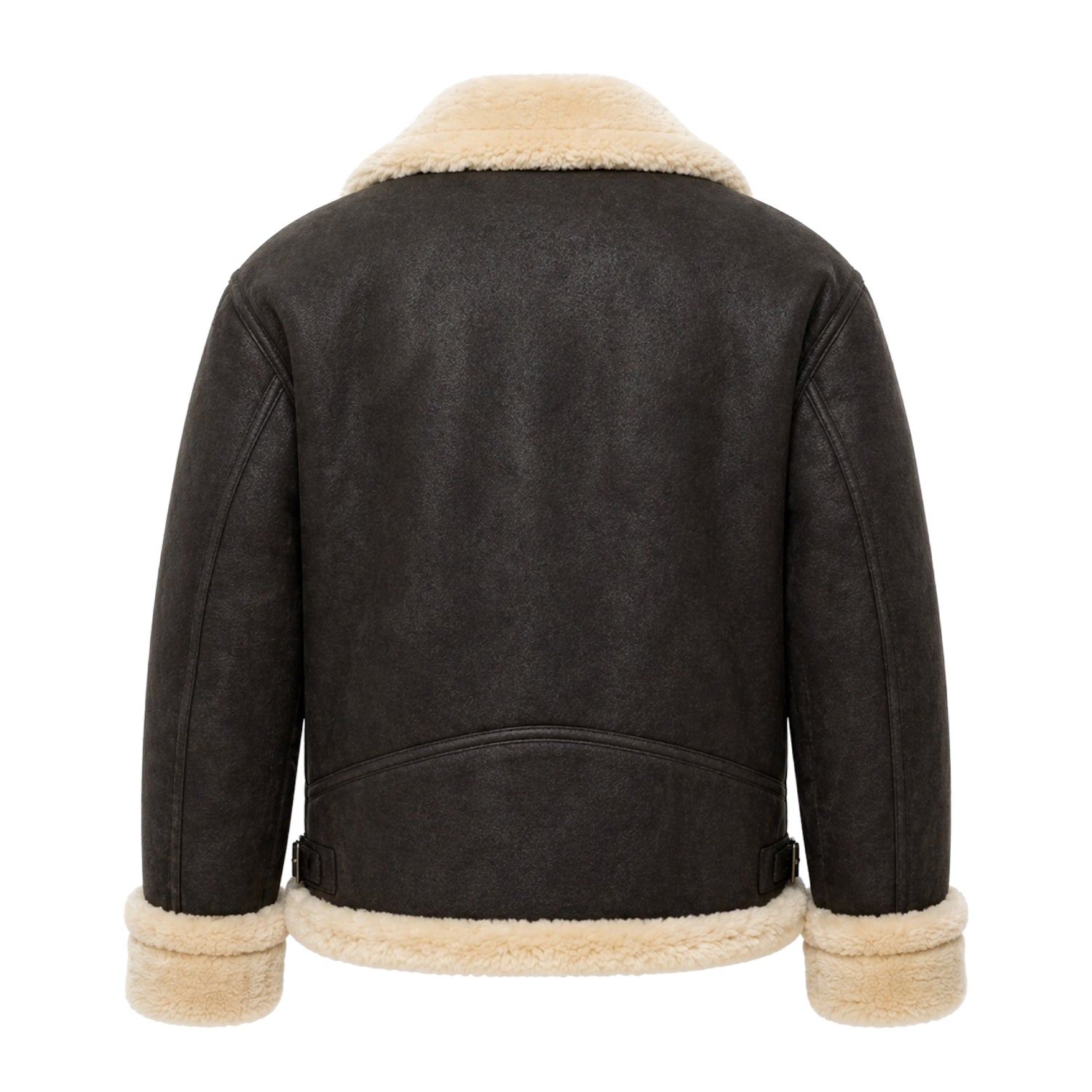 Women's Bomber Shearling Lined Brown Leather Shearling Jacket (Back)