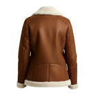 Women's Bomber Shearling Lined Brown Shearling Jacket (Back)