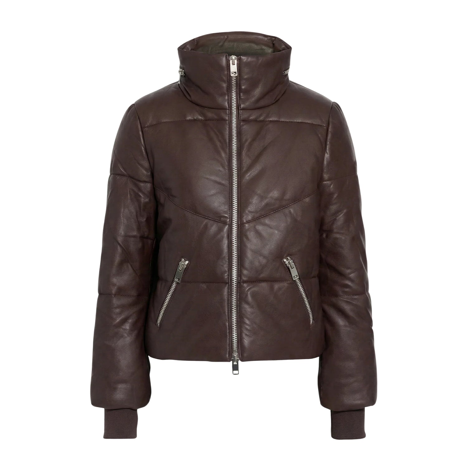 Women's Bomber Stand-Up Collar Brown Puffer Jacket