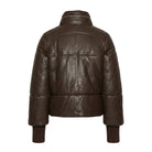 Women's Bomber Stand-Up Collar Brown Puffer Jacket (Back)